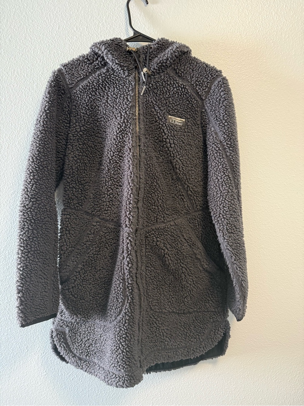 L.L.Bean Women’s Hooded Sherpa Fleece Jacket Charcoal Gray